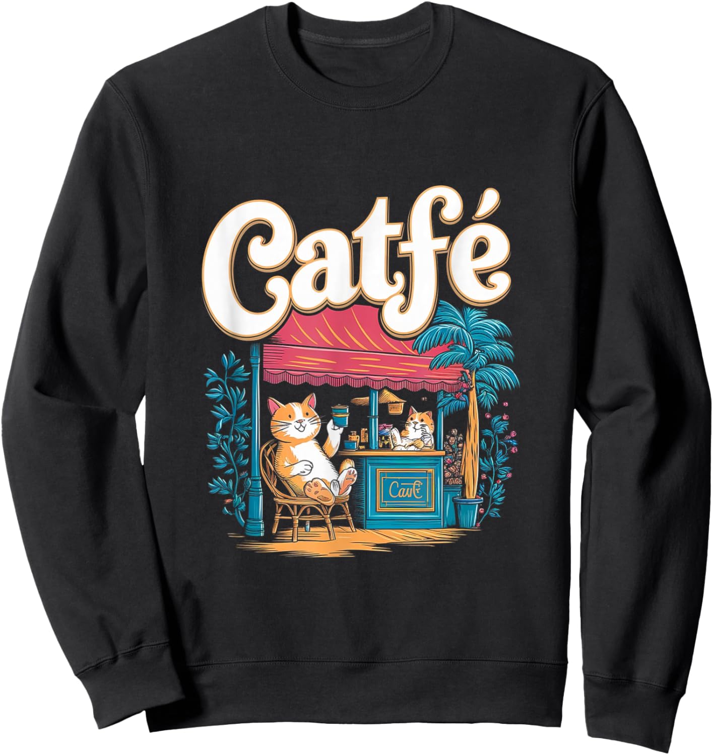 Funny Coffee Lover Cat Owner Cafe Pun Sweatshirt - Sweatshirt | Black