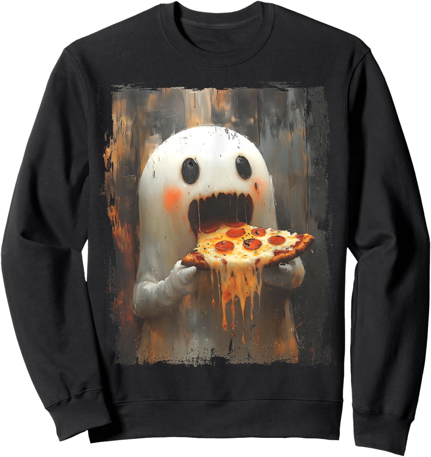 Cute Pizza Ghost Eating Pizza Funny Halloween Food Lovers Sweatshirt - Sweatshirt | Black