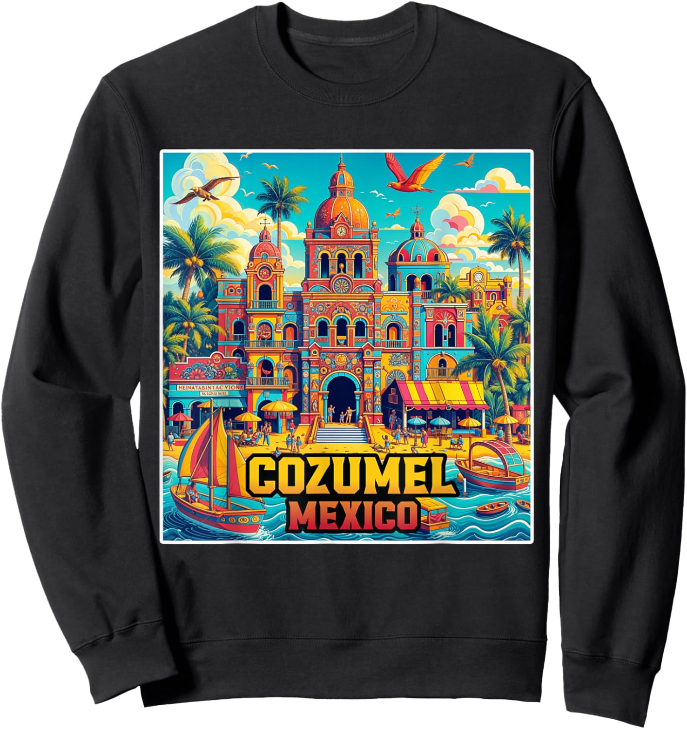 Cozumel Mexico Shirt Family Vacation Trip Vintage Retro City Sweatshirt - Sweatshirt | Black