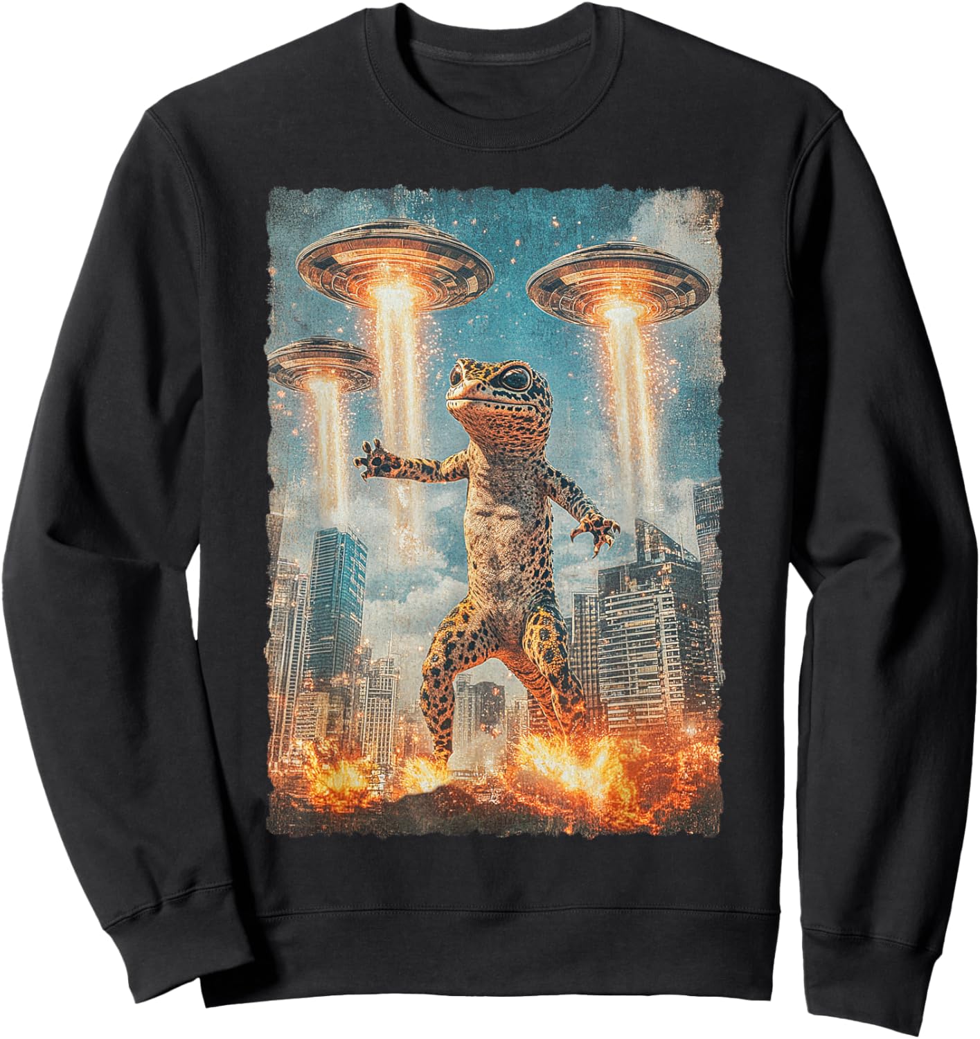 Japanese Anime Kaiju Monster Leopard Gecko Selfie Tokyo UFO Sweatshirt - Sweatshirt | Black