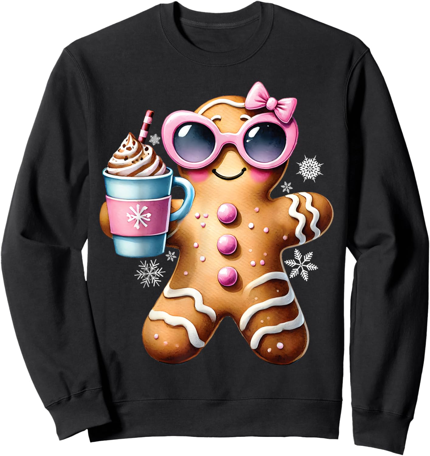 Gingerbread Drinking Hot Chocolate Bougie Women Christmas Sweatshirt - Sweatshirt | Black