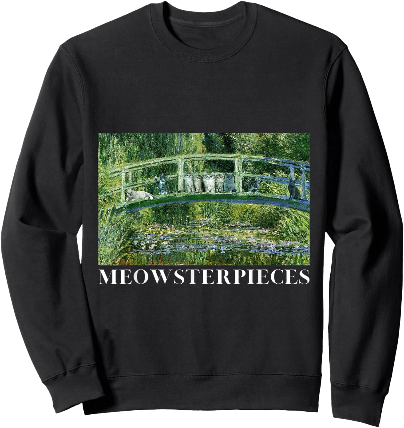 MEOWSTERPIECES Antique Oil Painting Funny Cat Lover Art Women Girls Kids Sweatshirt - Sweatshirt | Black