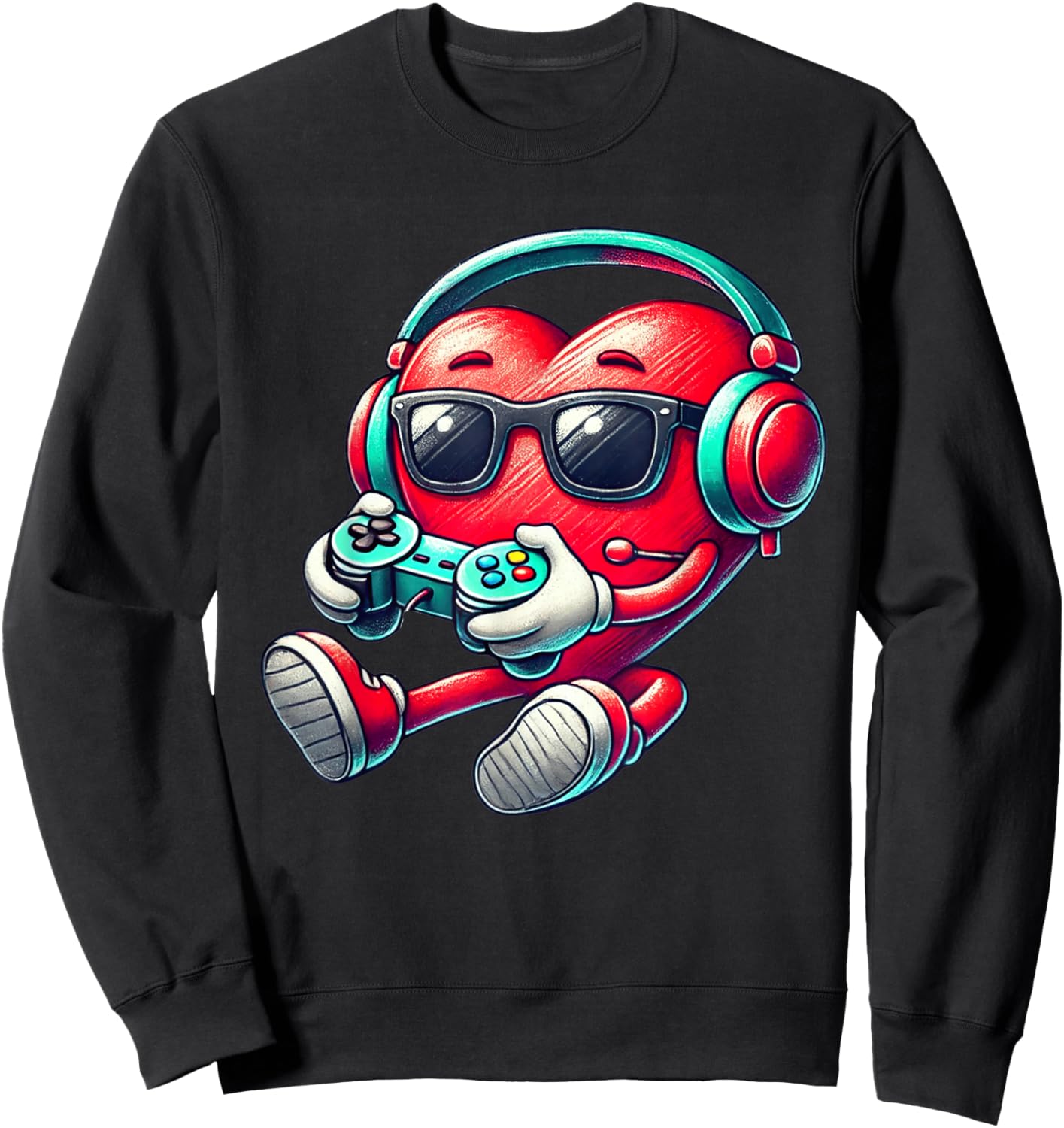 Valentines Day Heart Gamer Video Gaming Boys Men Kids Sweatshirt - Sweatshirt | Black