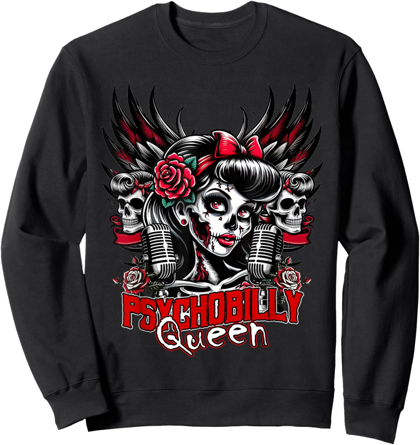 Psychobilly Queen Zombie Pin Up Girl Retro Rockabilly Sweatshirt - Sweatshirt | Black