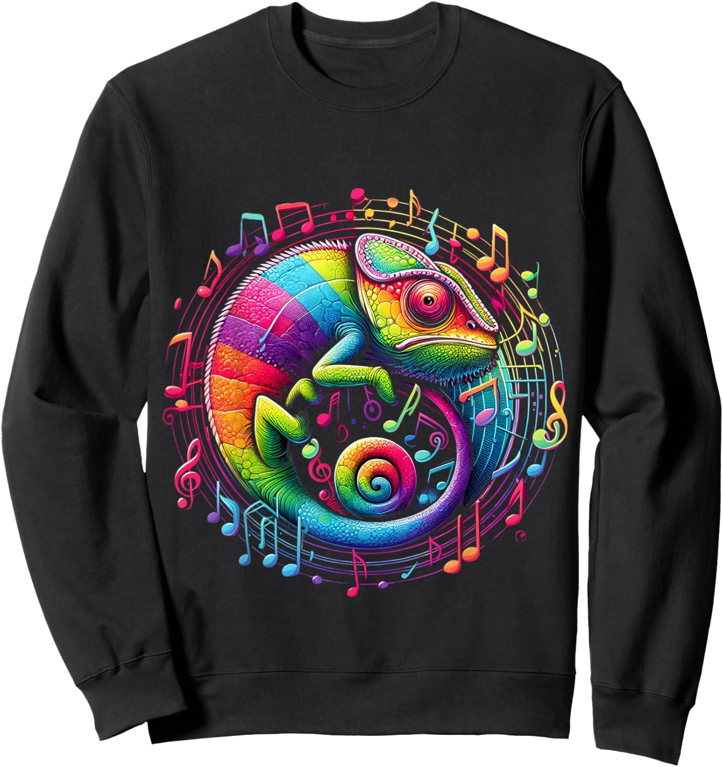 Retro Musical Chameleon Rainbow Circular Music Swirl Culture Sweatshirt - Sweatshirt | Black