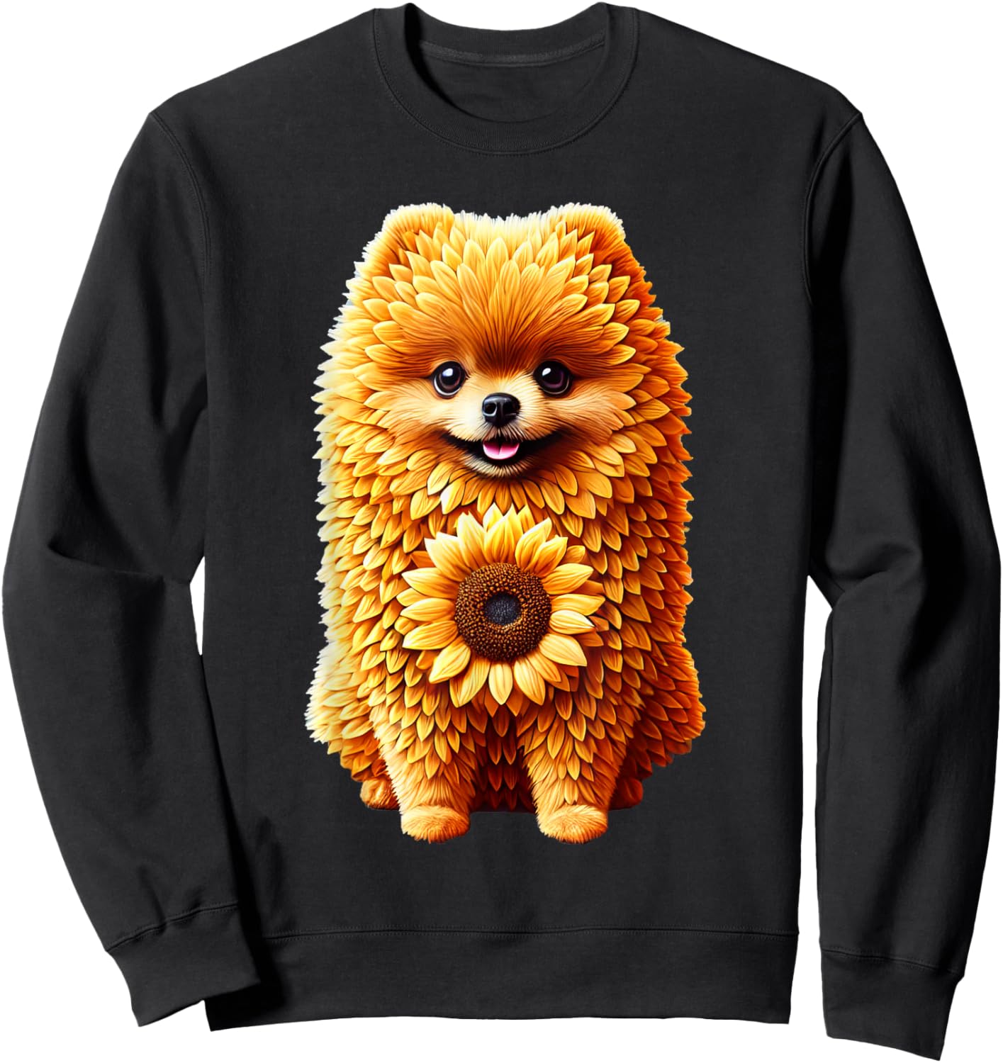 Sunflower Pomeranian Dog Flower Gardening Floral Sweatshirt - Sweatshirt | Black
