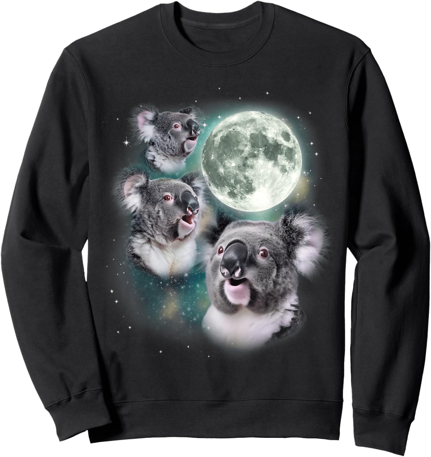 Three Koala Moon | Cute Quirky Meme Howling Wildlife Koala Sweatshirt - Sweatshirt | Black