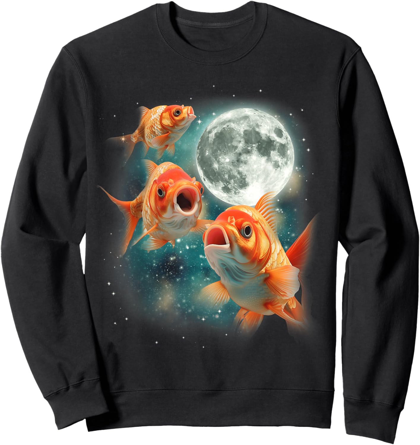 Three Goldfish Moon | 3 Fish Moon Unique Goldfish Parody Sweatshirt - Sweatshirt | Black