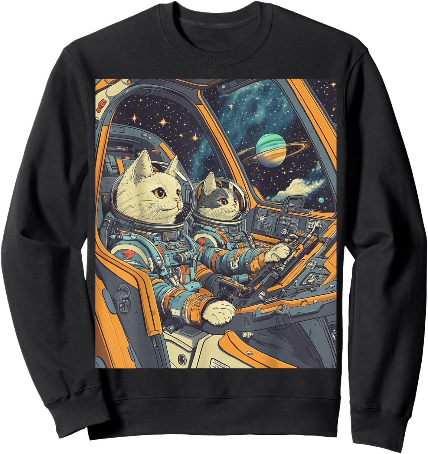 Funny Astronaut Cats Space Sweatshirt - Sweatshirt | Black