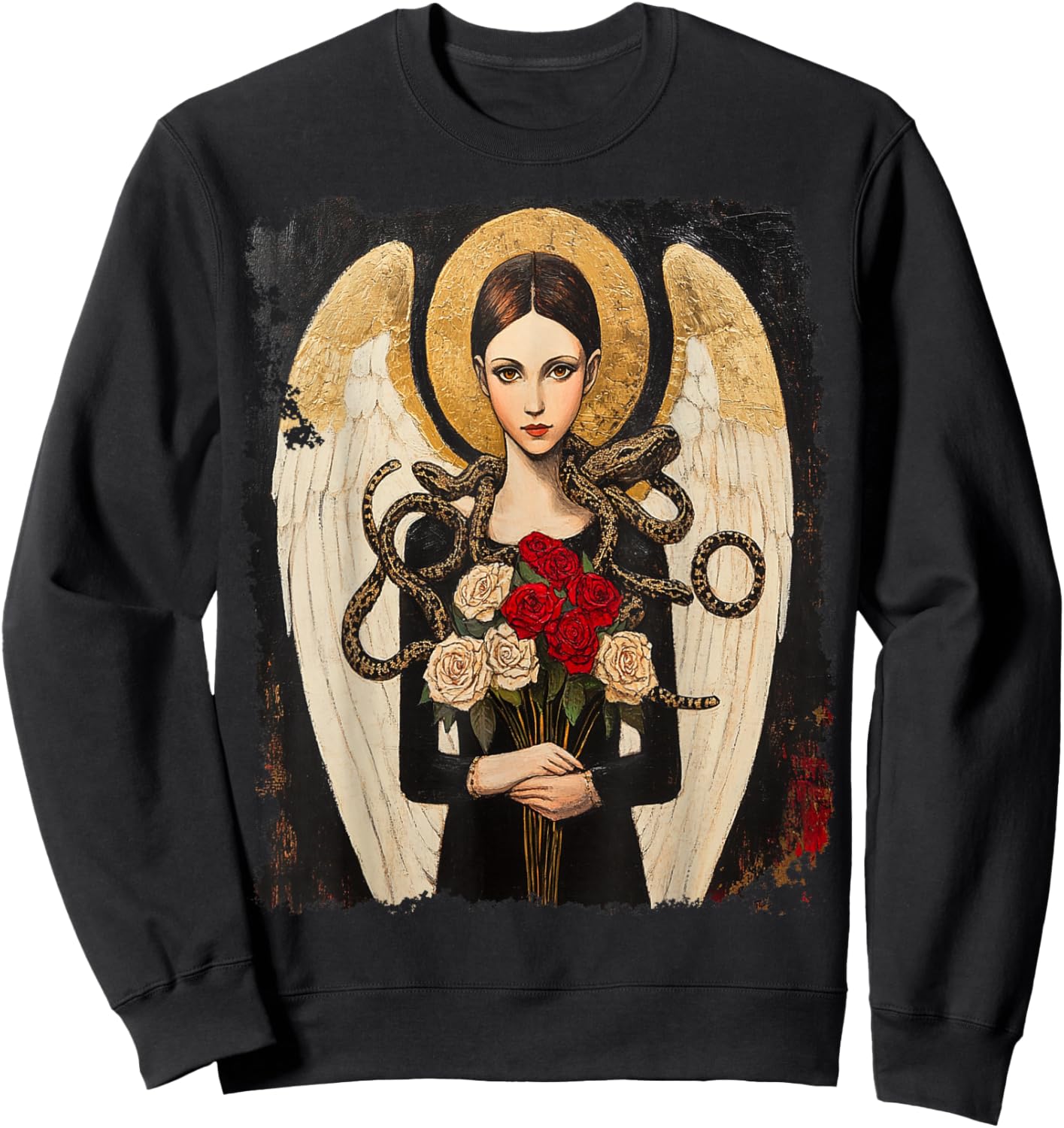 Designer Angel with Snakes and Flowers Women's Sweatshirt - Sweatshirt | Black