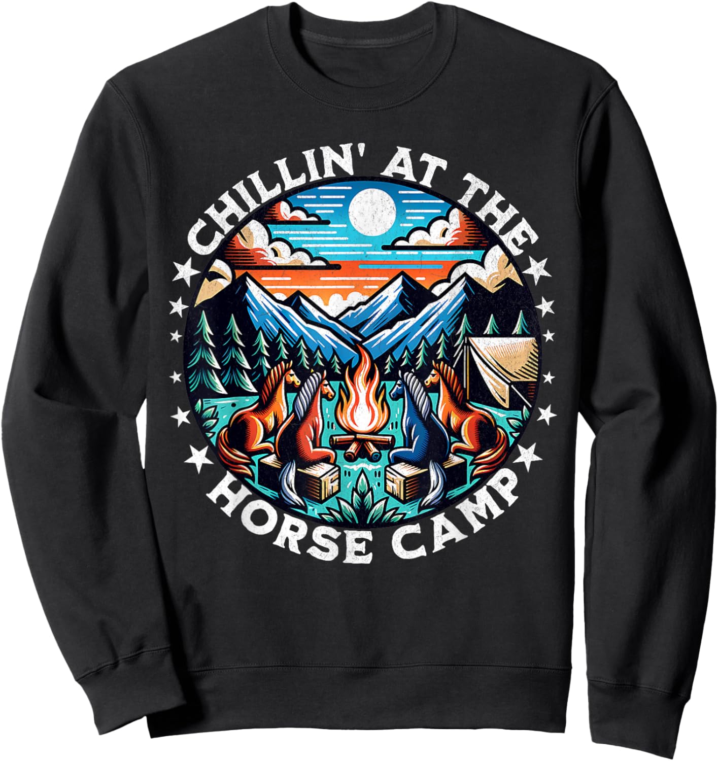 Chillin At The Horse Camp Horses Camping Sweatshirt - Sweatshirt | Black