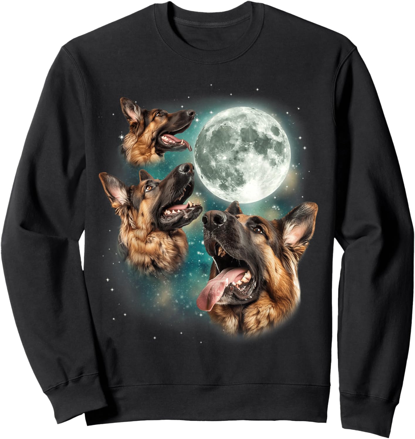 Three German Shepherd Moon | Funny Howling Dogs Canine Meme Sweatshirt - Sweatshirt | Black