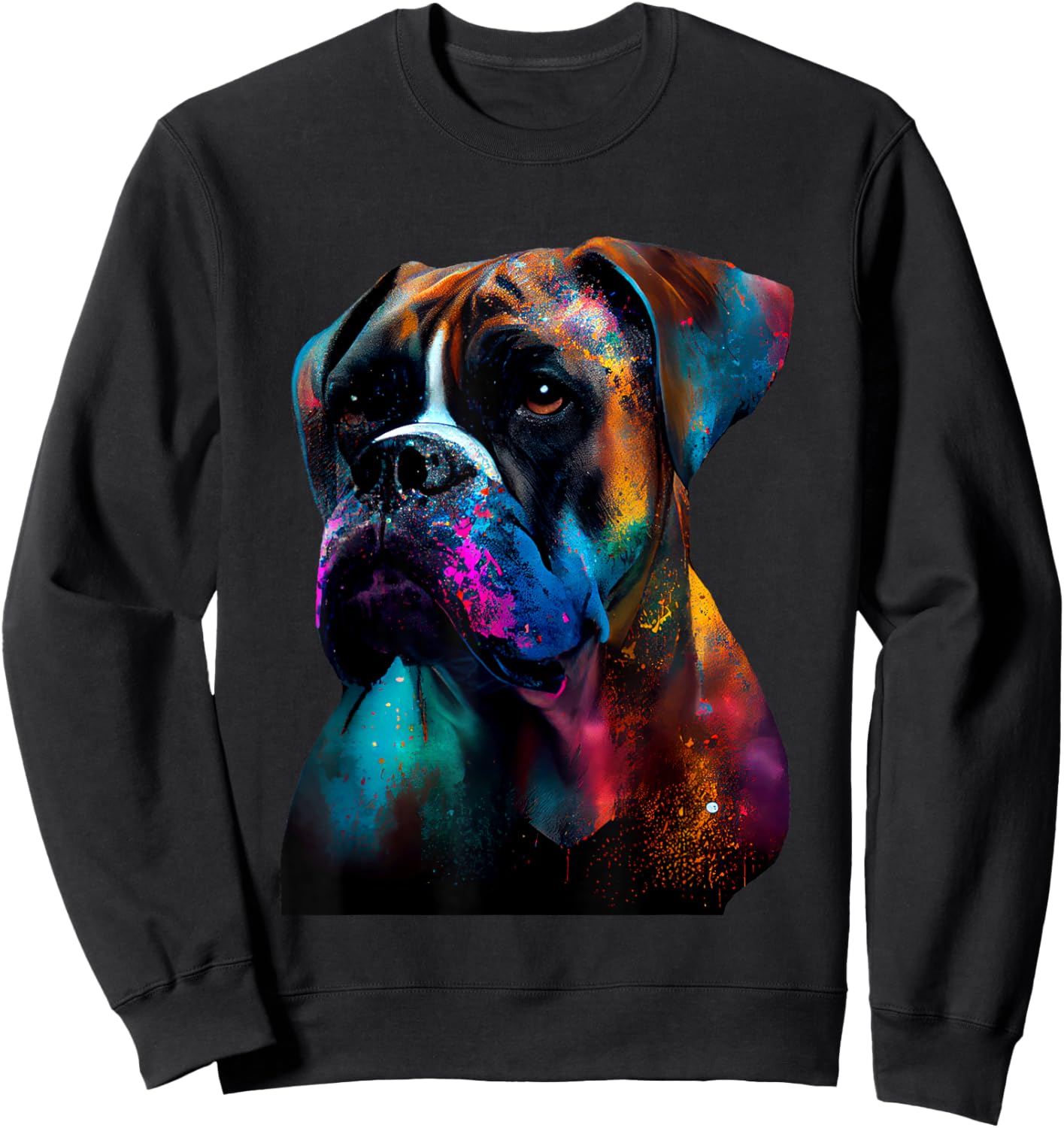 Colorful Boxer Dog Vibrant Paint Splash Women Kids Sweatshirt - Sweatshirt | Black