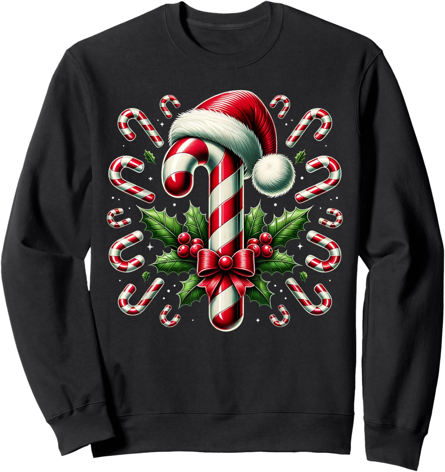 Christmas Candy Cane Crew Lights Red and White Candy Costume Sweatshirt - Sweatshirt | Black