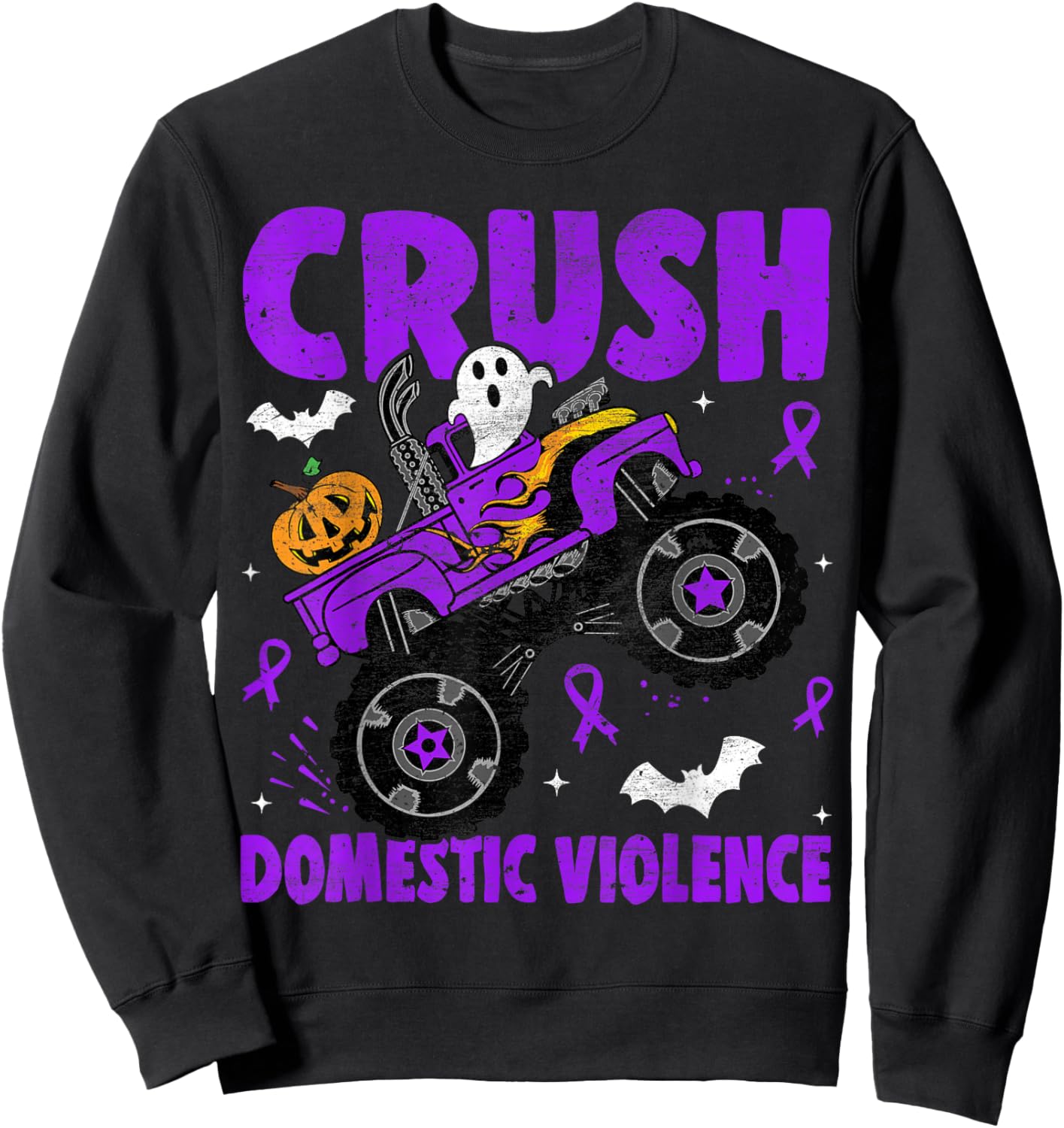 Crush Domestic Violence Awareness Halloween Monster Truck Sweatshirt - Sweatshirt | Black