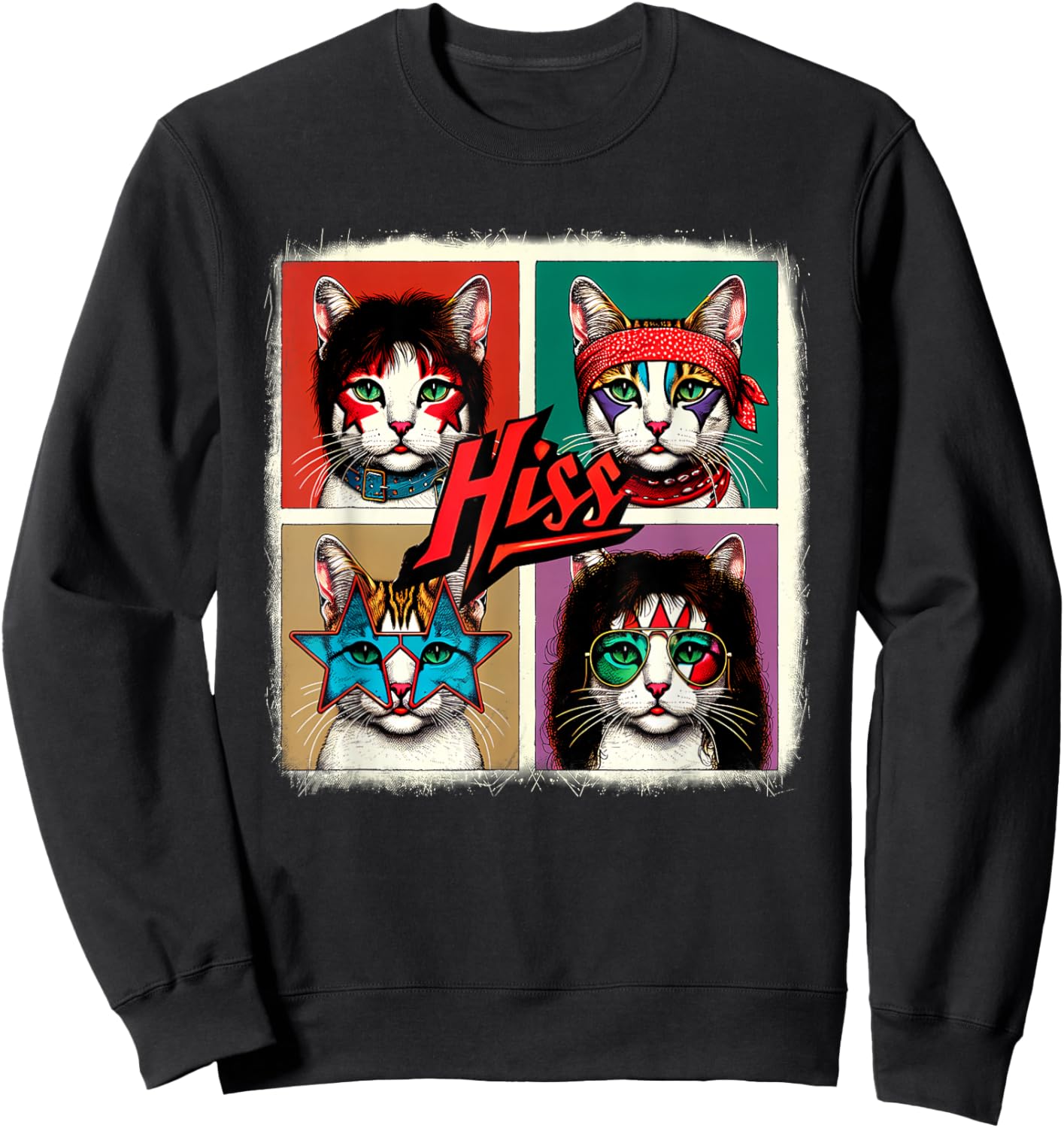 Rock Band Retro Cat Music Concert Band 70s 09S0SR Sweatshirt - Sweatshirt | Black