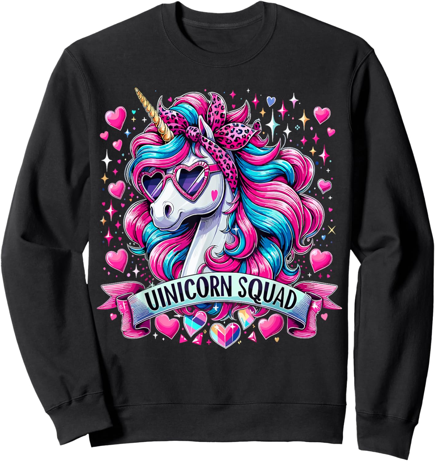 Unicorn Squad Unicorn with leopard Bandana Sweatshirt - Sweatshirt | Black