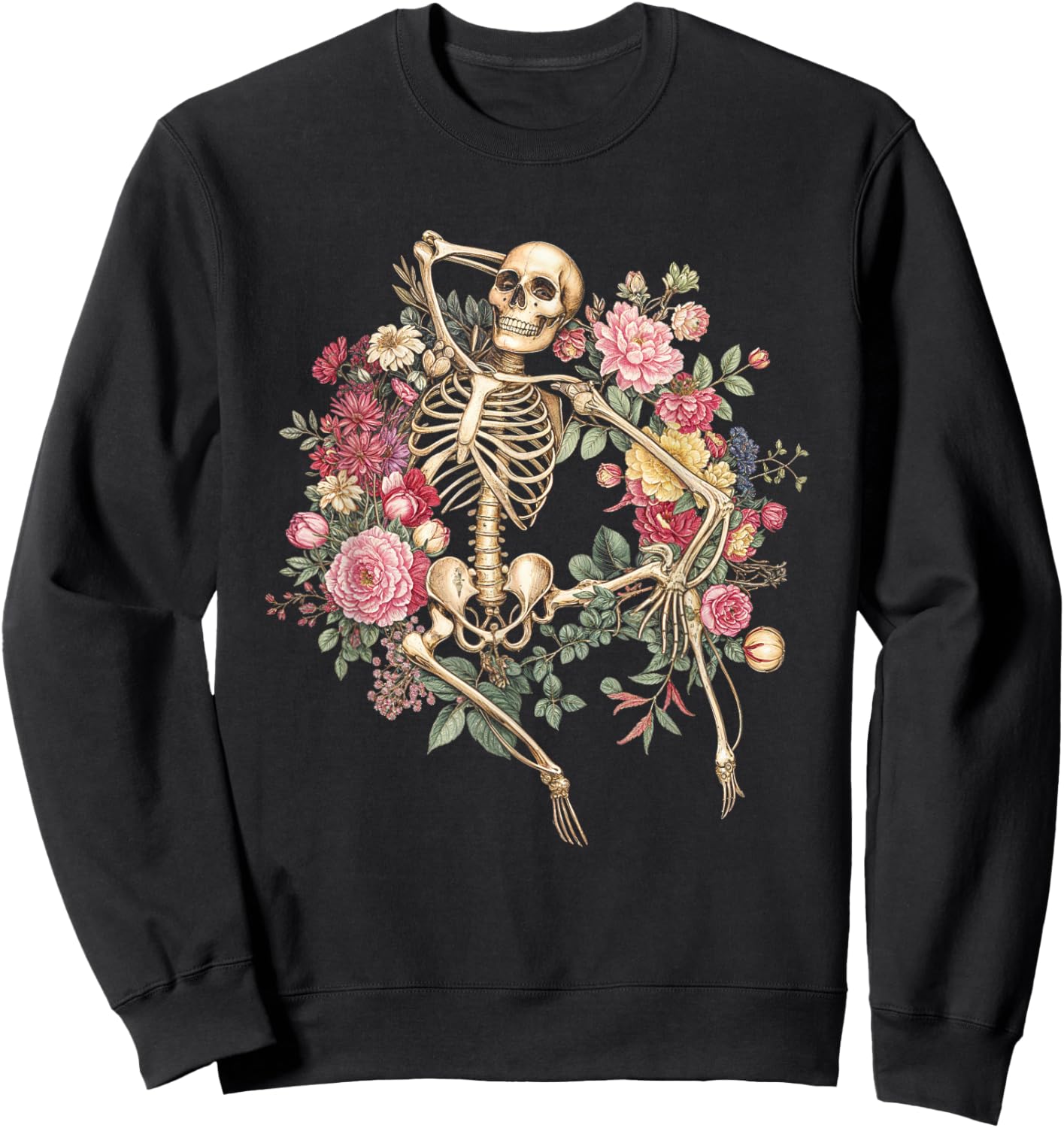 Floral Skeleton Vintage Goth Halloween Costume Sweatshirt - Sweatshirt | Black