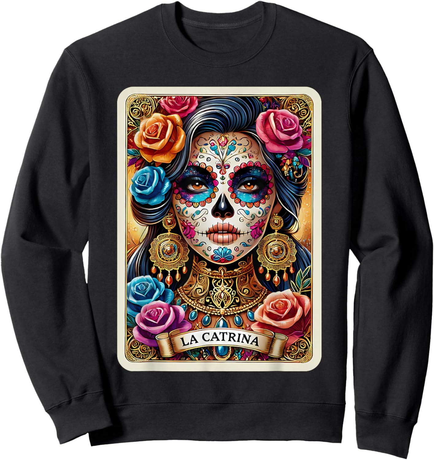 La Catrina Tarot Card Day of the Dead Dia de los Muertos Sweatshirt - Sweatshirt | Black