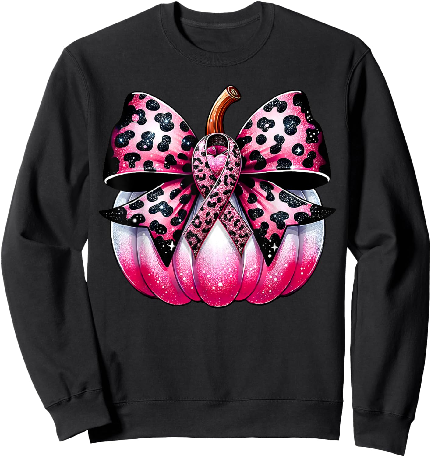Coquette Bow Pumpkin Pink Ribbon Breast Cancer Awareness Sweatshirt - Sweatshirt | Black