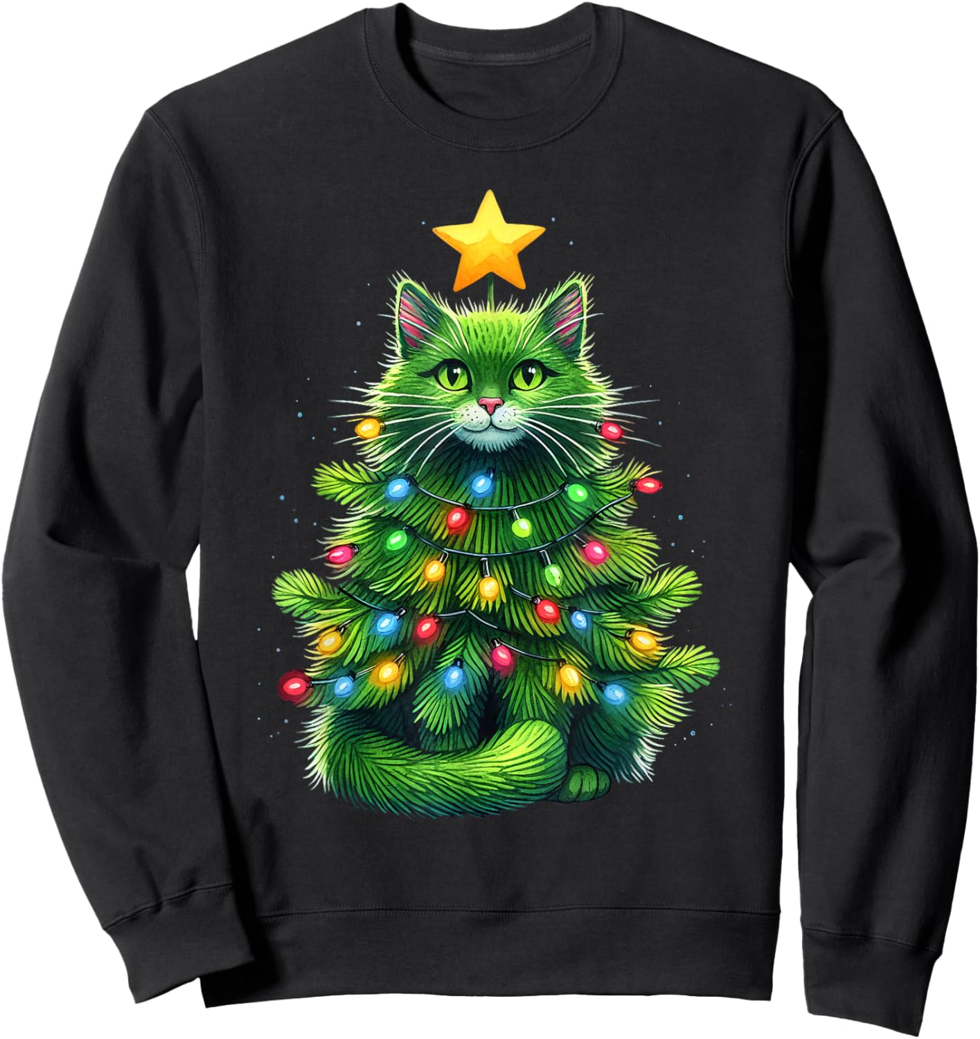 Merry Christmas With This Funny Christmas Tree Cat Xmas Sweatshirt - Sweatshirt | Black