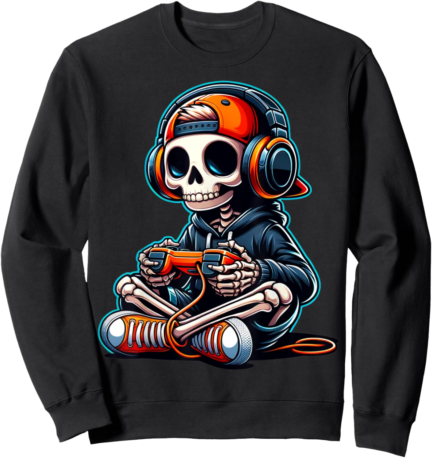 Funny Skeleton Playing Video Game Halloween Shirt Boys Gamer Sweatshirt - Sweatshirt | Black