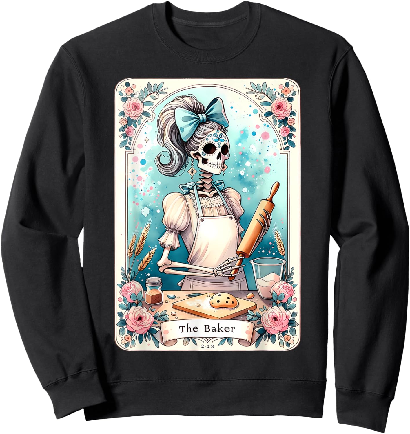 The Baker Tarot Card Skeleton Cook Witchy Chef Kitchen Lover Sweatshirt - Sweatshirt | Black