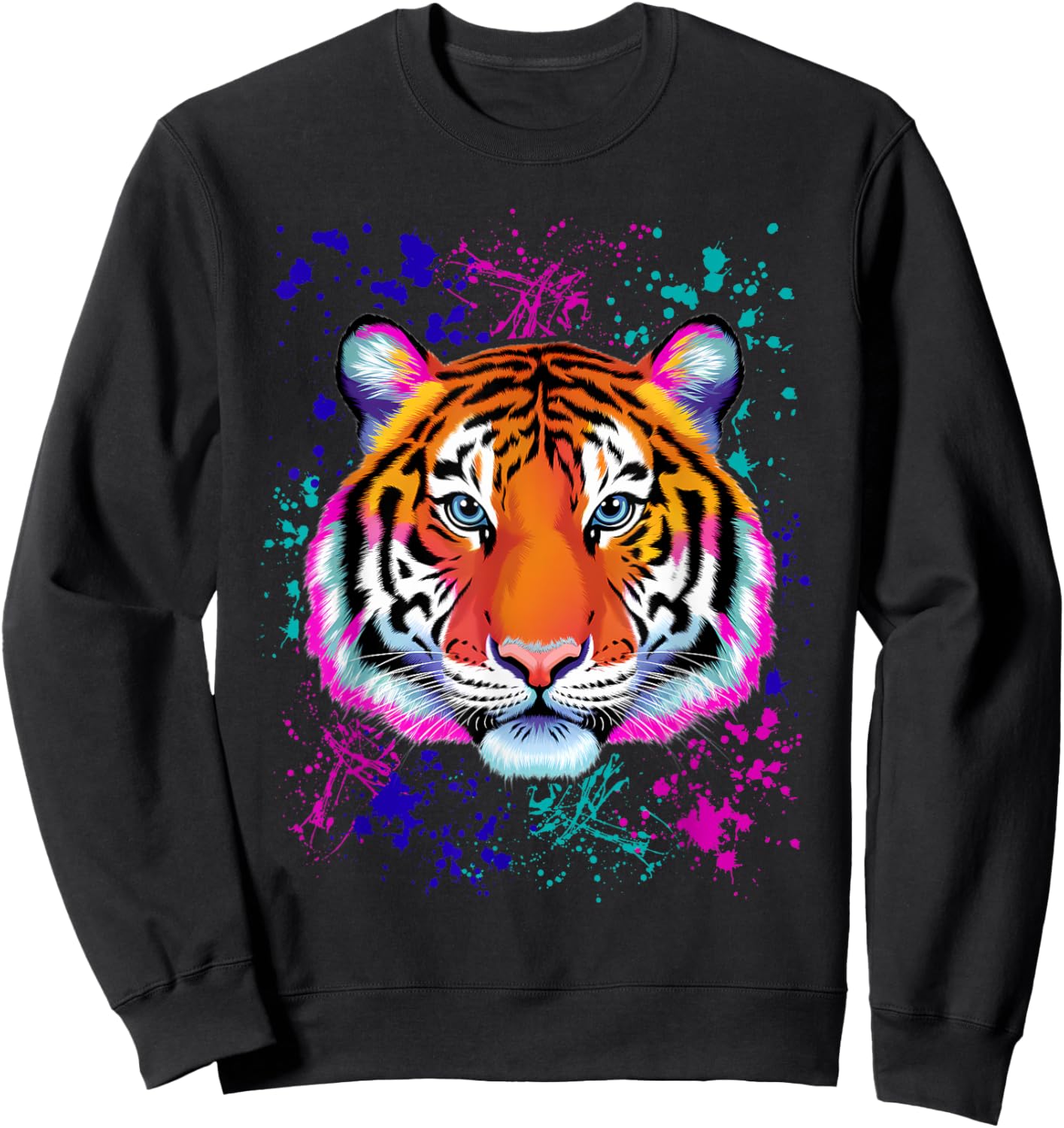 Colorful Tiger Graphic Sweatshirt - Sweatshirt | Black