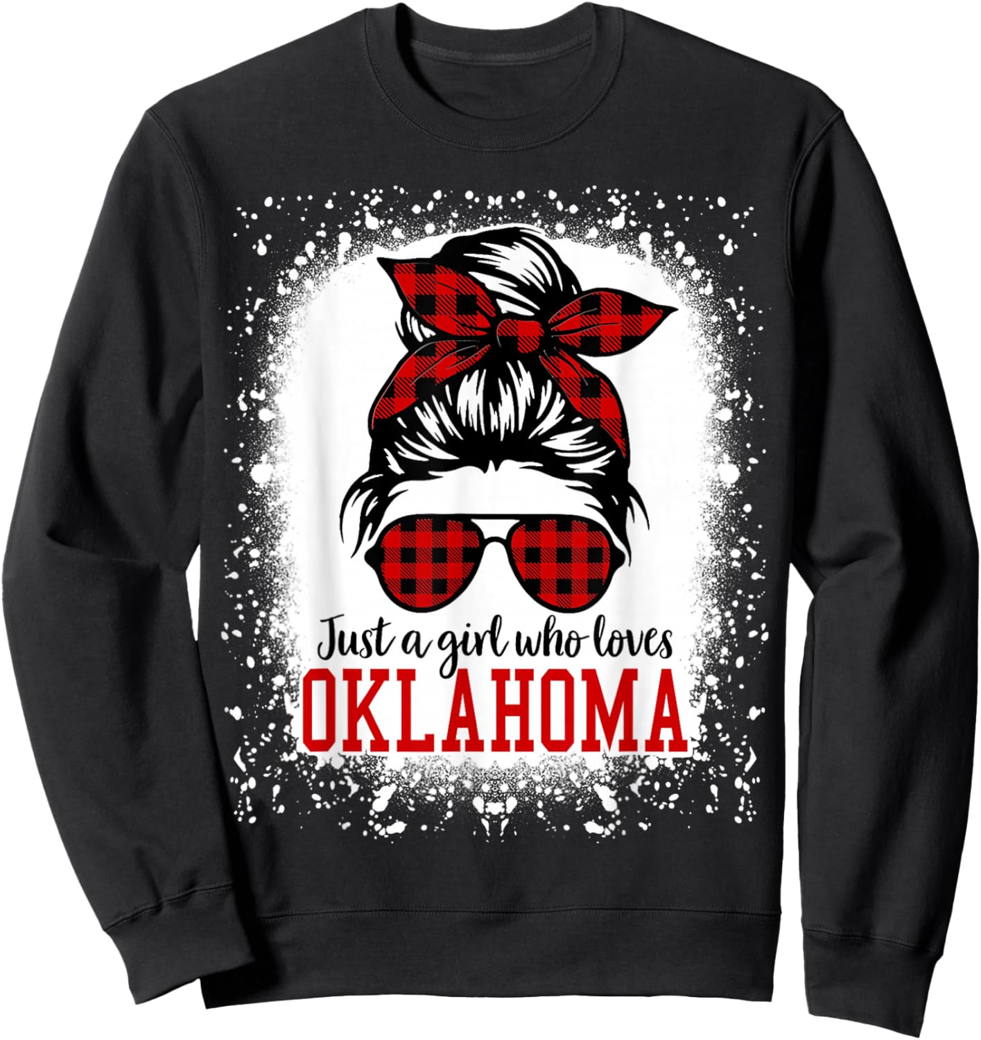 Oklahoma Women Girls Messy Bun Hair, I Love Oklahoma Sweatshirt - Sweatshirt | Black