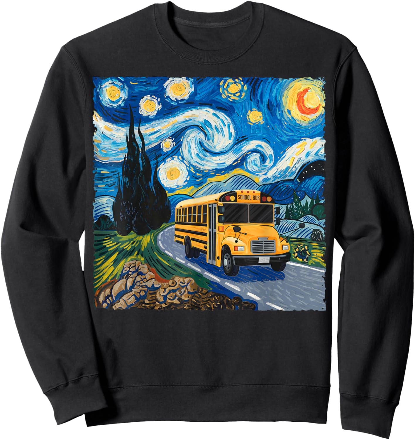Starry Night School Bus Driver Van Gogh Art Style Halloween Sweatshirt - Sweatshirt | Black