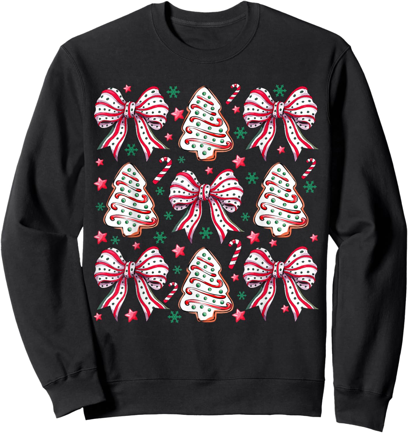 Coquette Bow Tree Cake Candy Cane Merry Christmas Women Kids Sweatshirt - Sweatshirt | Black