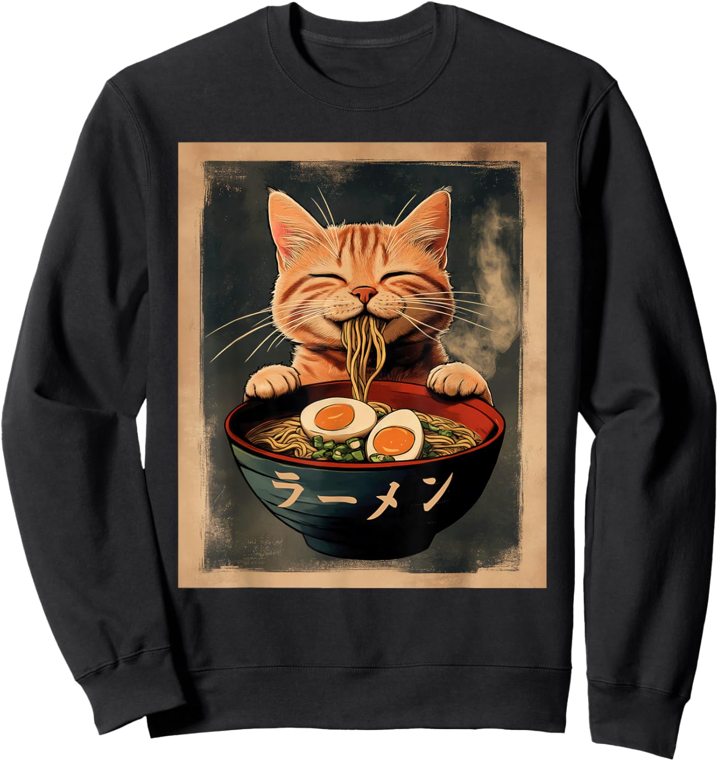 Funny Ginger Cat Ramen Japanese Kawaii Anime Sweatshirt - Sweatshirt | Black