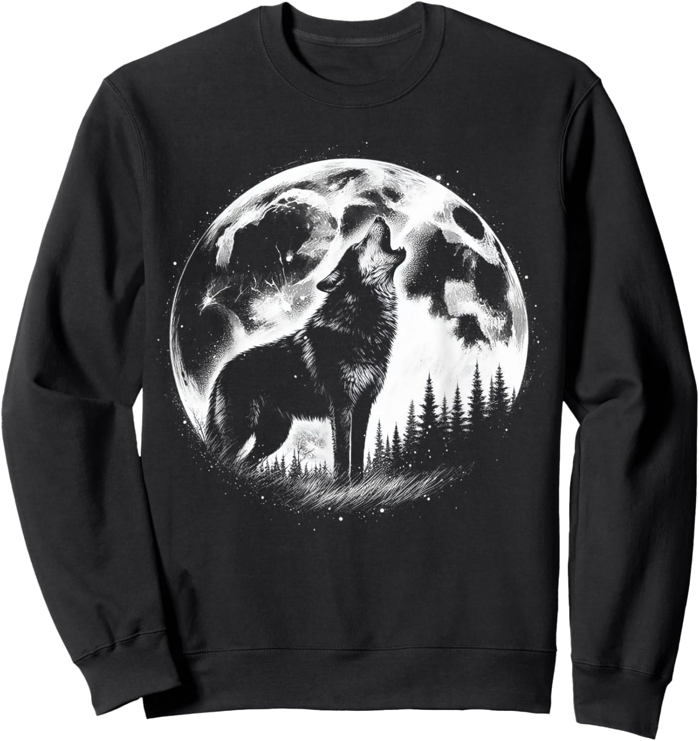 Wolf Howling Moon Forest Nature Wildlife Animal Sweatshirt - Sweatshirt | Black