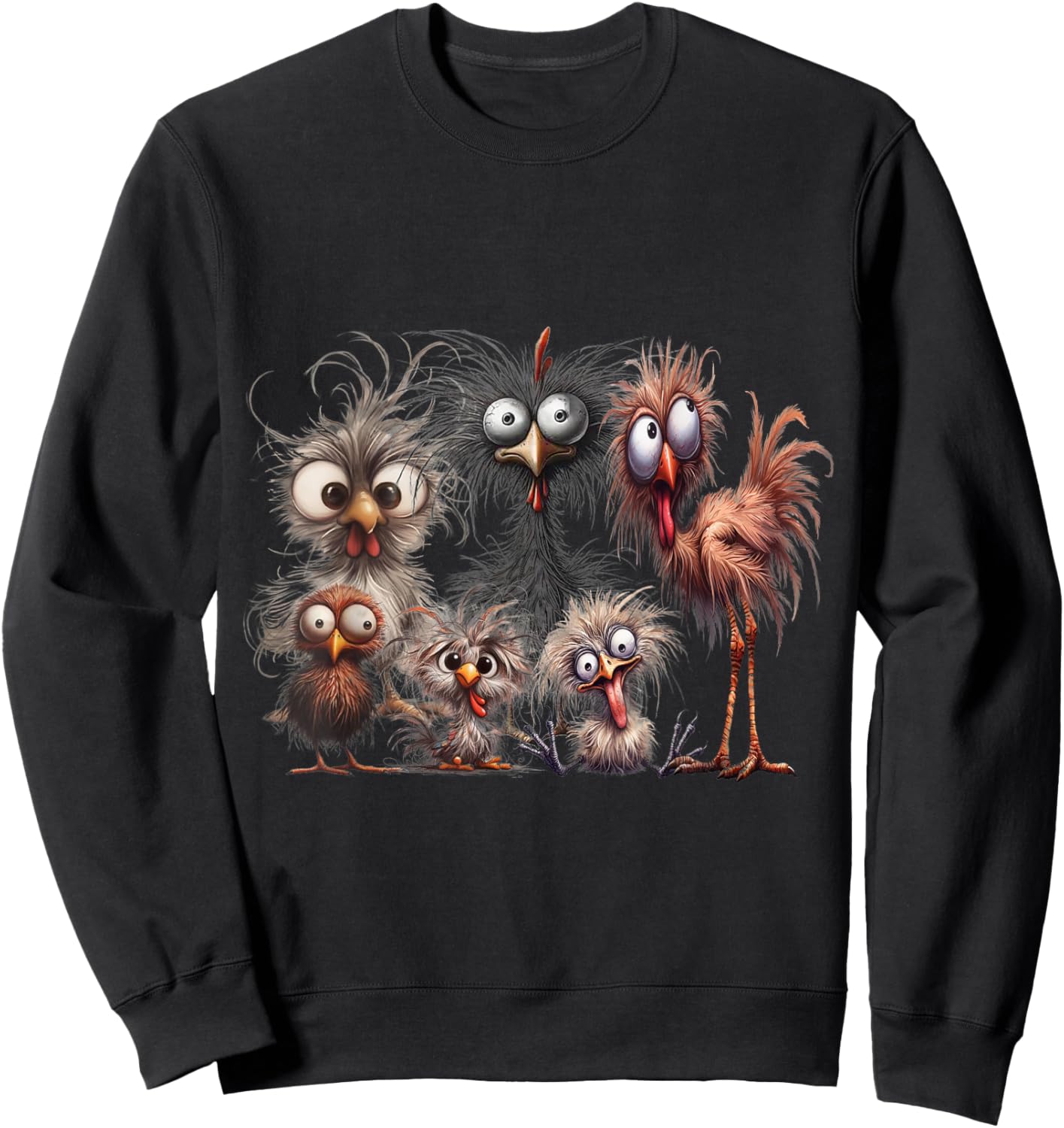 Funny Chicken Lovers - Crazy Chicken Family Matching Eagerly Funny Chicken Art - , Black, Small, Short Sleeve Sweatshirt - Sweatshirt | Black
