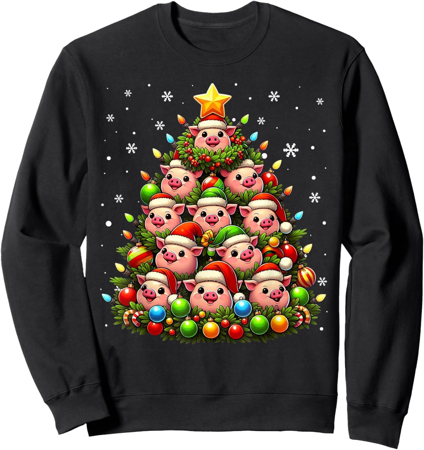 Ugly Christmas Sweater Day Funny Pig Christmas Tree Xmas Sweatshirt - Sweatshirt | Black