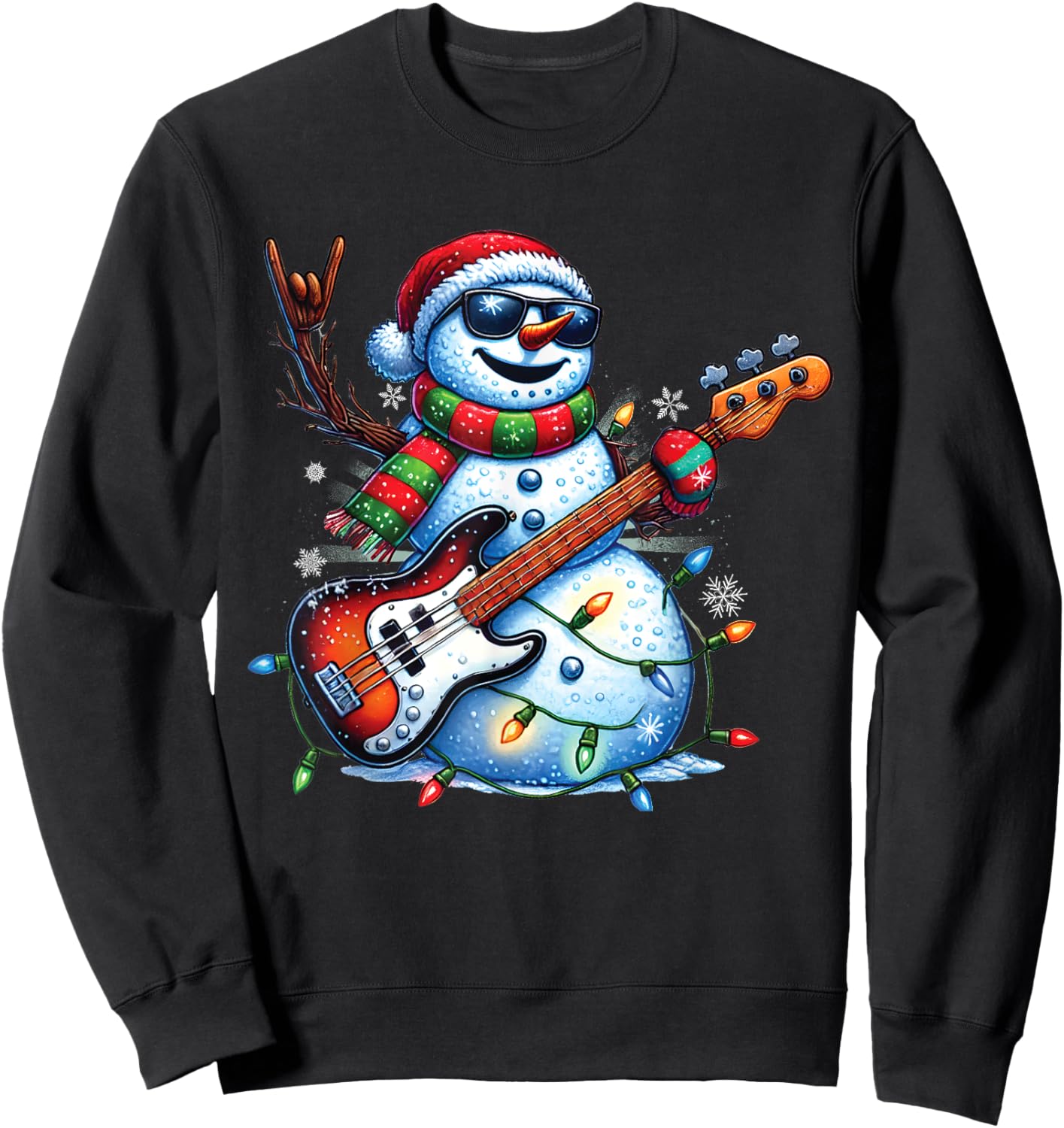 Funny Snowman Playing Guitar Christmas Musician Guitarist Sweatshirt - Sweatshirt | Black