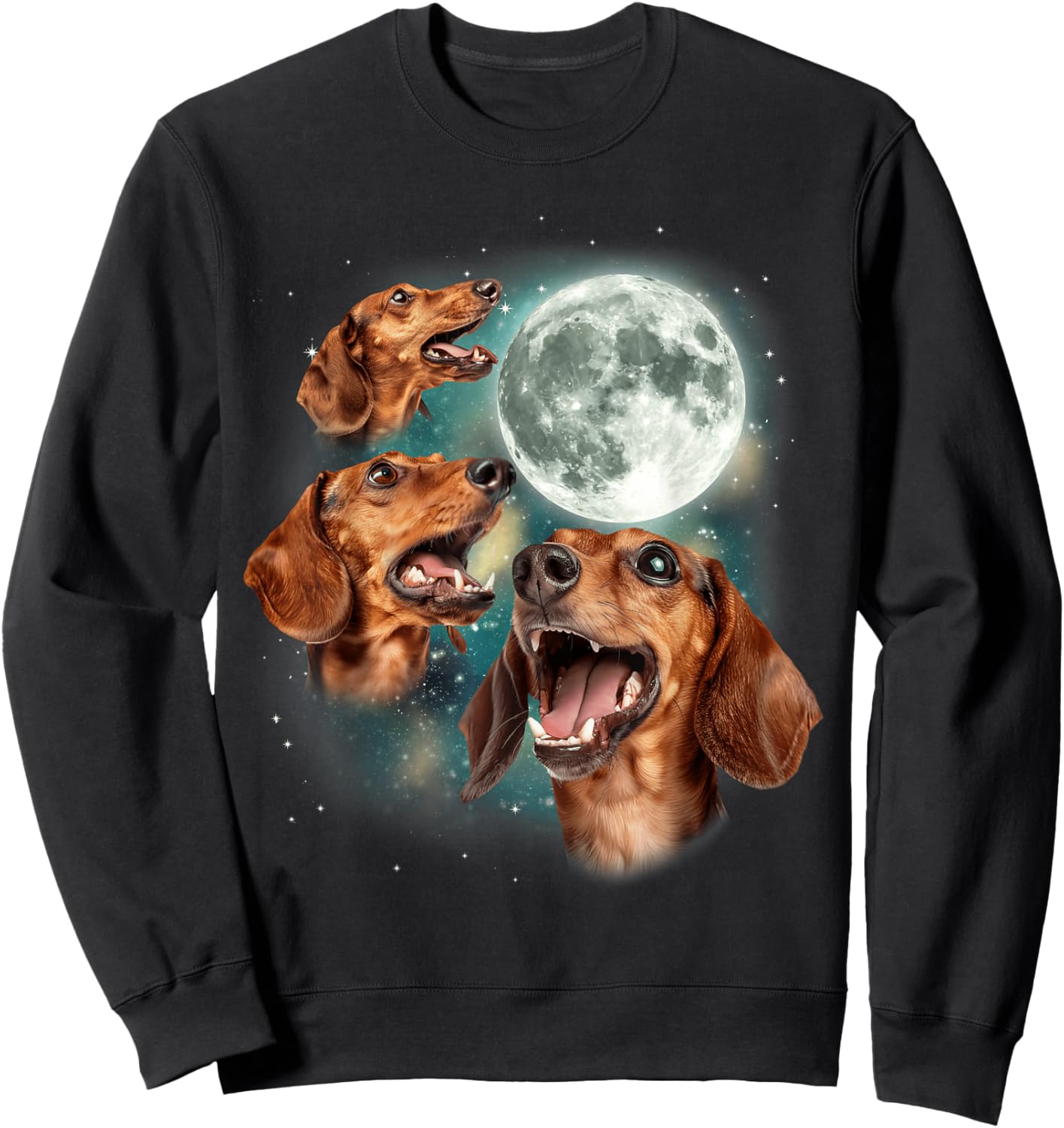 Three Dachshund Moon | 3 Wiener Pups Dog Lover Dachshund Pet Sweatshirt - Sweatshirt | Black