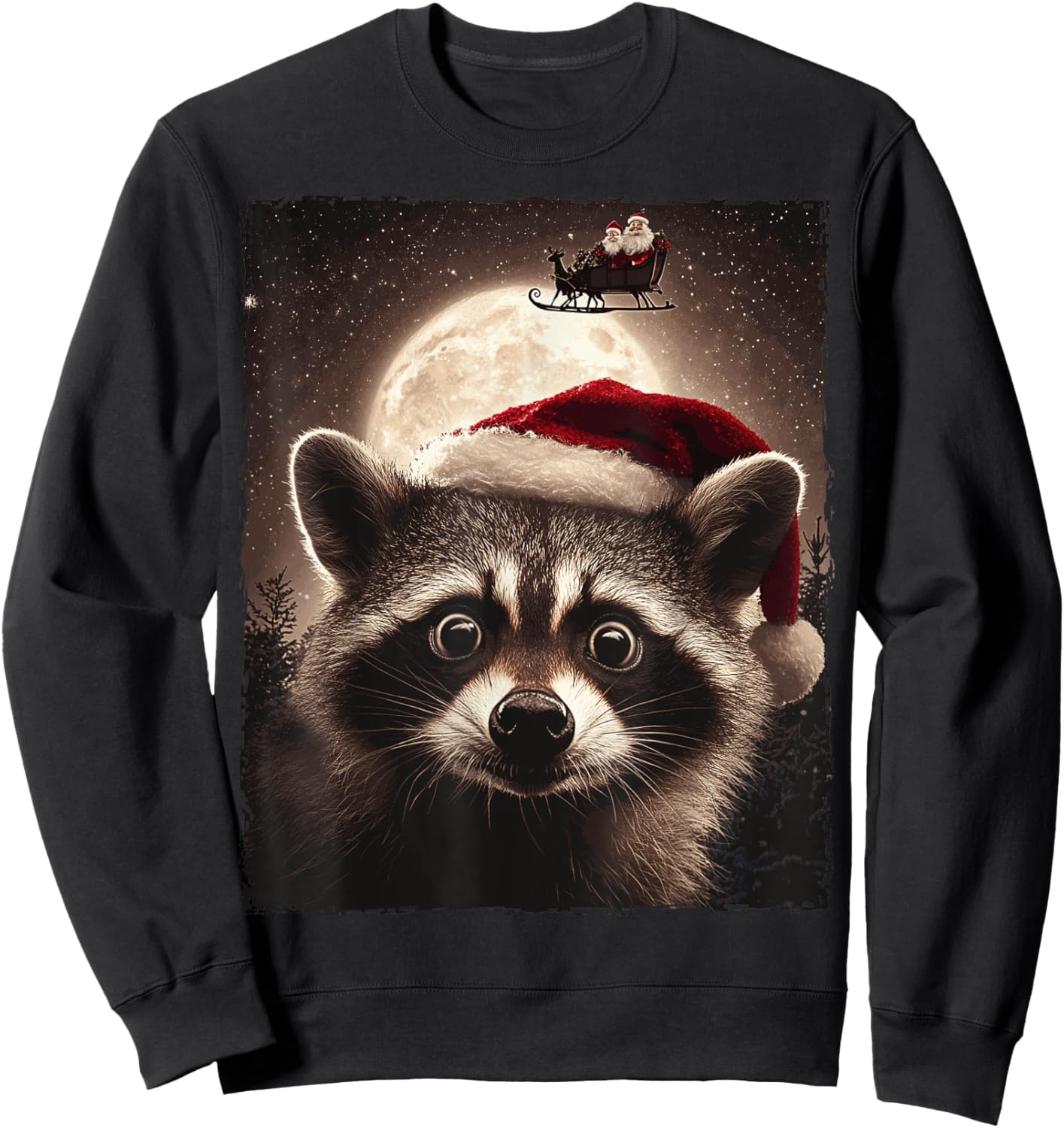 Funny Raccoon Selfie Santa Moon Xmas Christmas Sweatshirt - Sweatshirt | Black