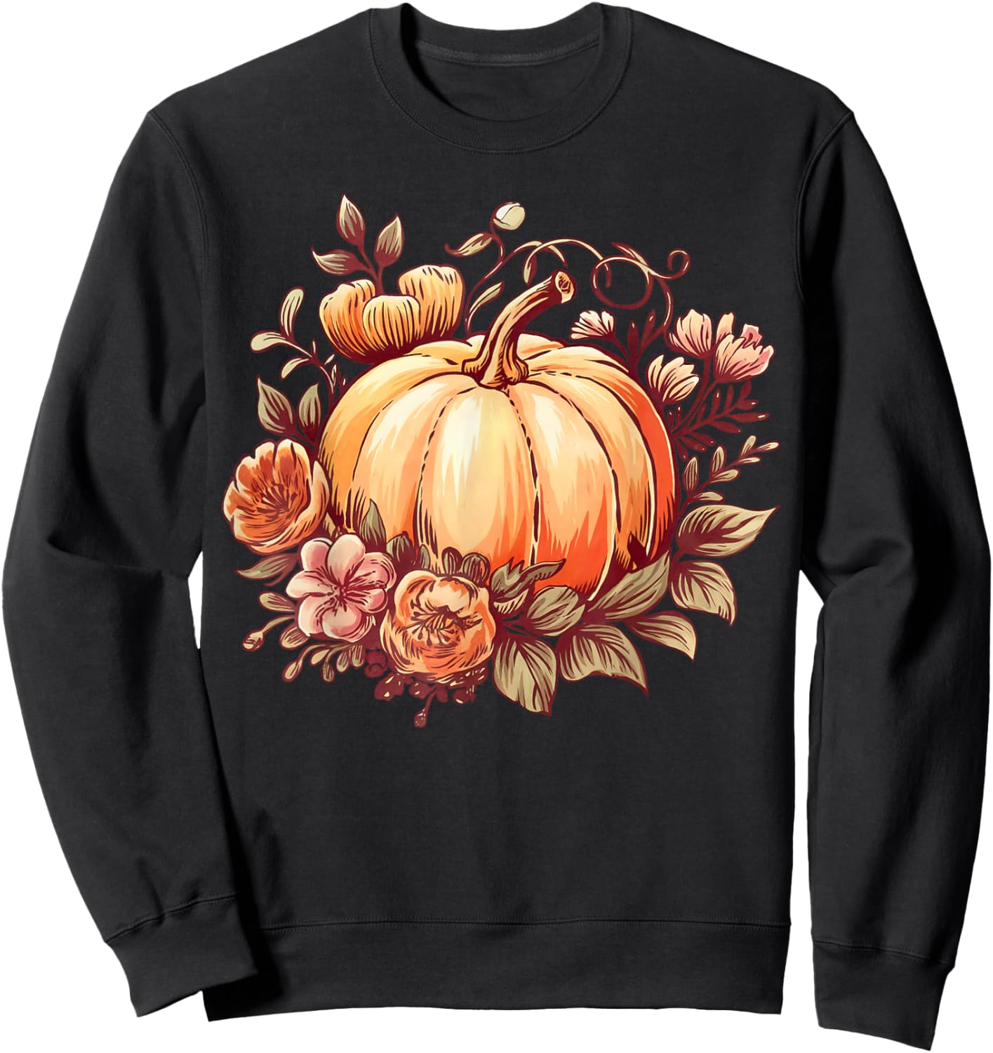 Fall Shirt Women Autumn Pumpkin Graphic Vintage Thanksgiving Sweatshirt - Sweatshirt | Black