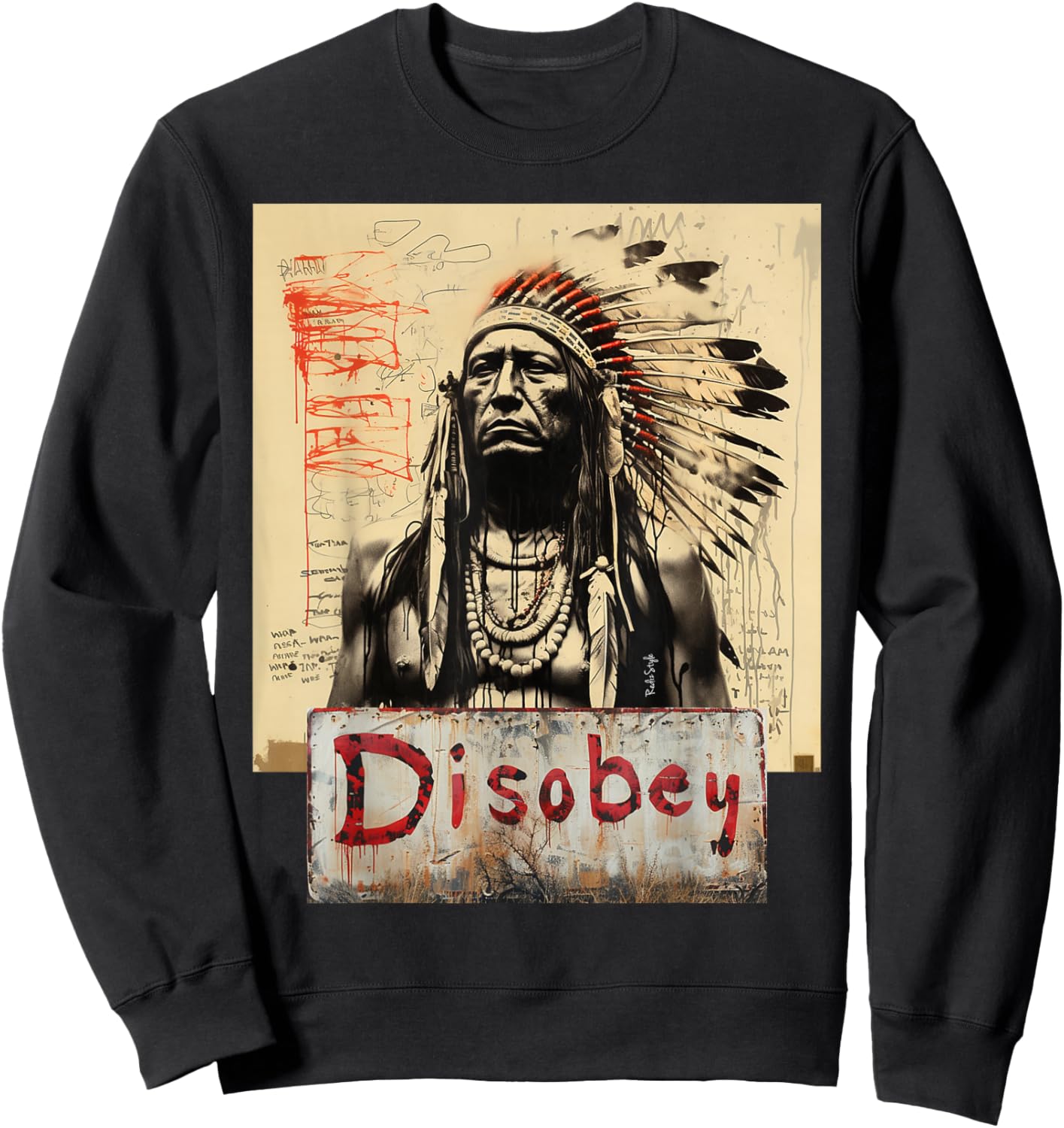 DISOBEY Adults , Black, Small, Short Sleeve, Tribal Cartoon, , Classic Fit, Imported Sweatshirt - Sweatshirt | Black