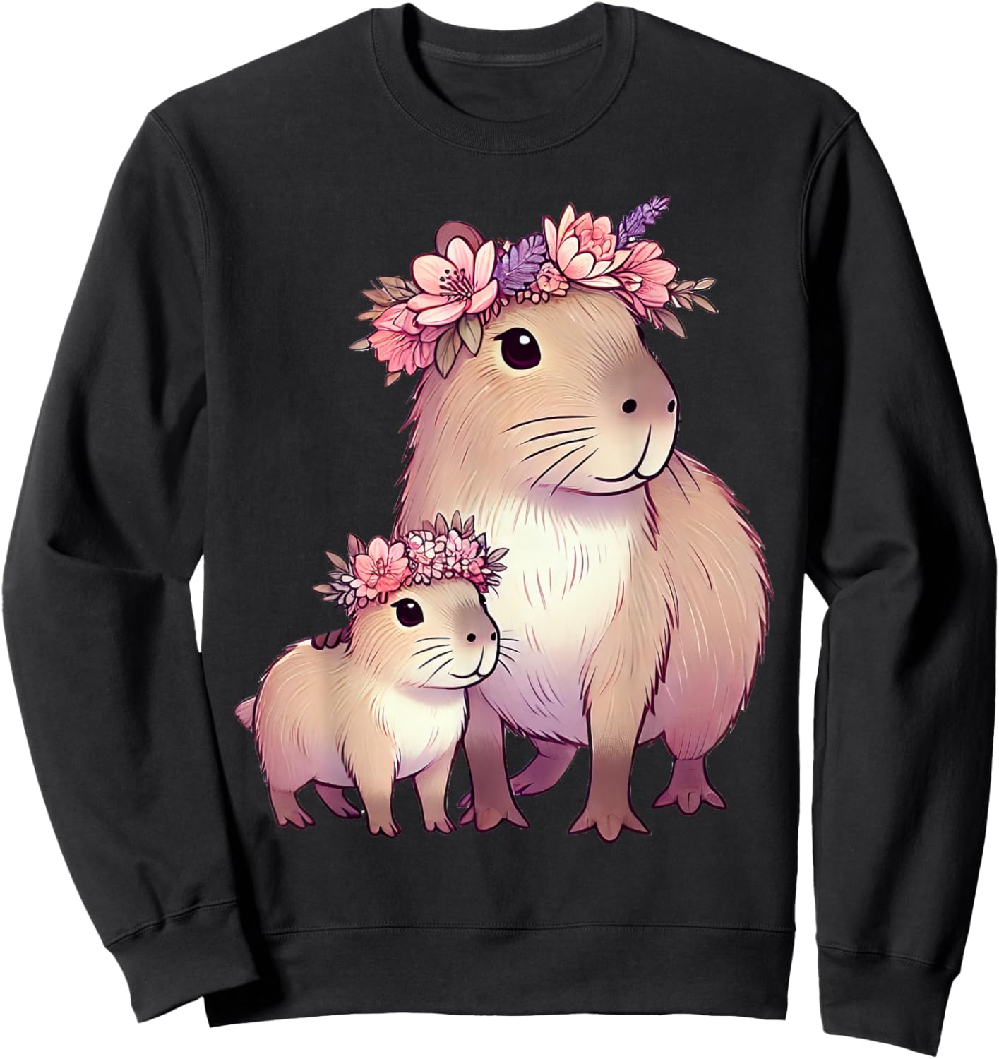 Capybara Mom Flower Sweatshirt - Sweatshirt | Black