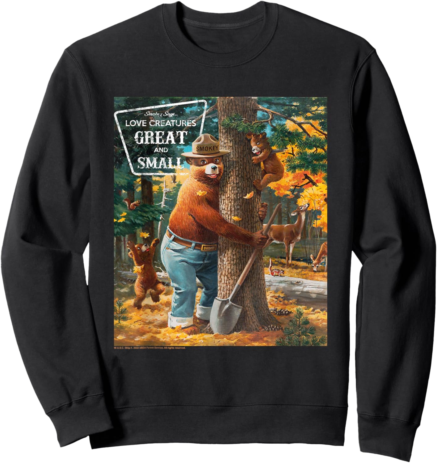Smokey Bear Love Creatures Great And Small Tree Hug Sweatshirt - Sweatshirt | Black