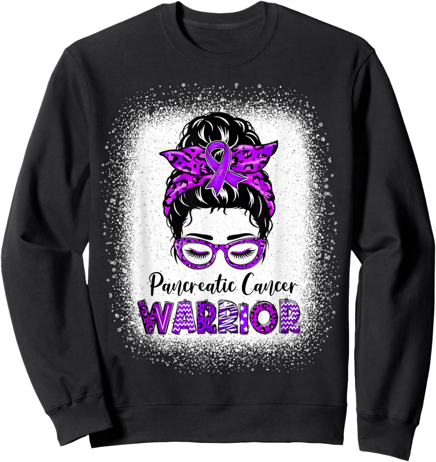 Pancreatic Cancer Awareness Messy Bun Purple Ribbon Sweatshirt - Sweatshirt | Black