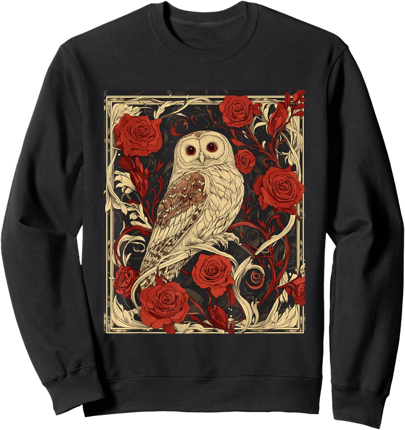 Art Nouveau Aesthetic Owl Roses Garden Sweatshirt - Sweatshirt | Black