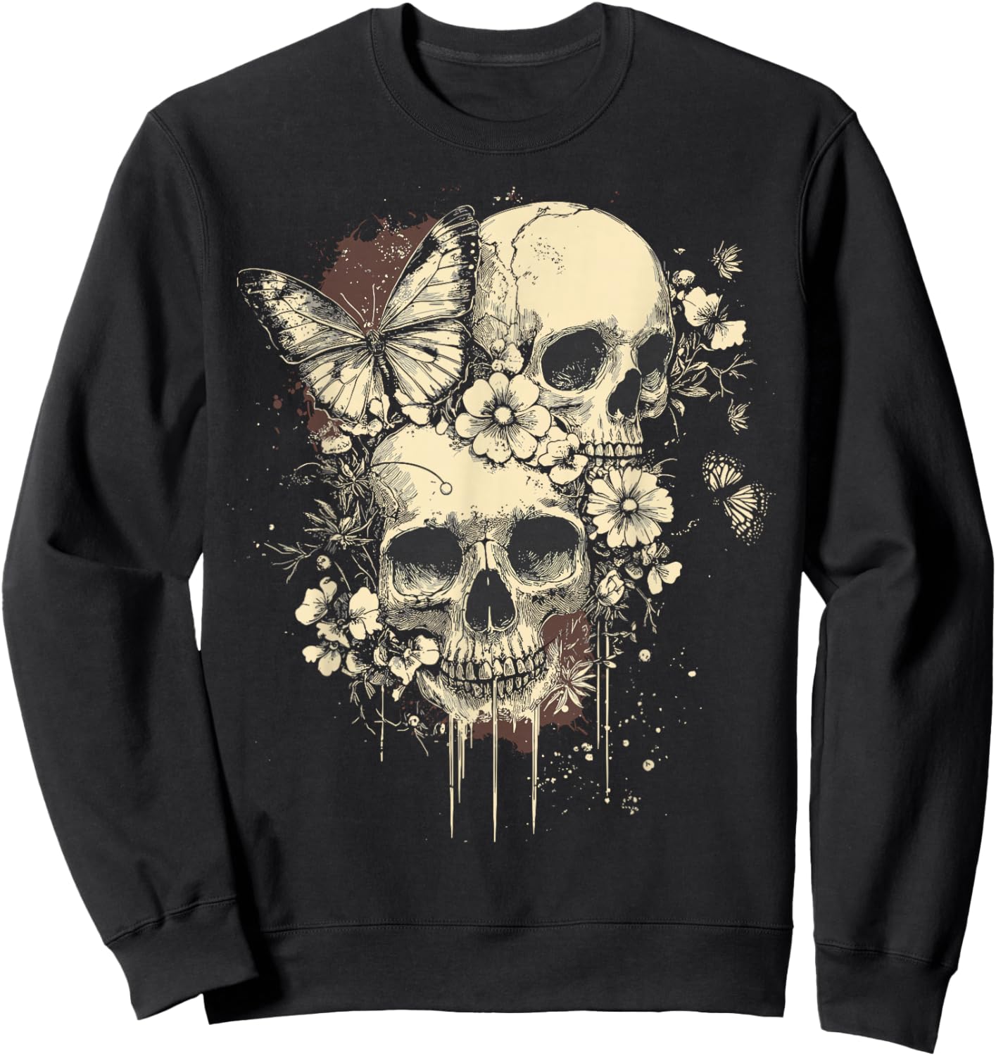 Fairy Grunge Fairycore Y2K Skulls Dainty Butterflies Gothic Sweatshirt - Sweatshirt | Black