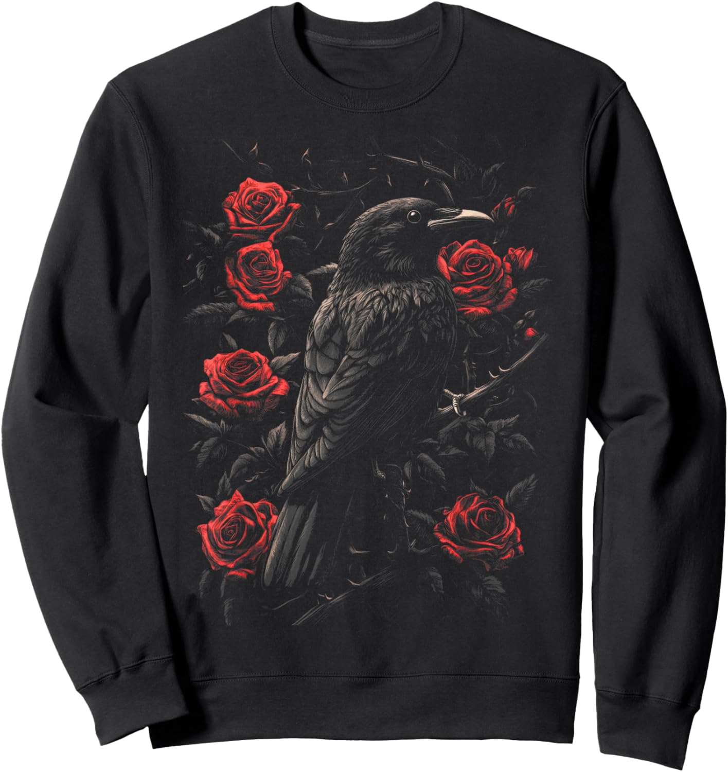 Raven Bird Gothic Kids Crow Roses Nature Floral Sweatshirt - Sweatshirt | Black