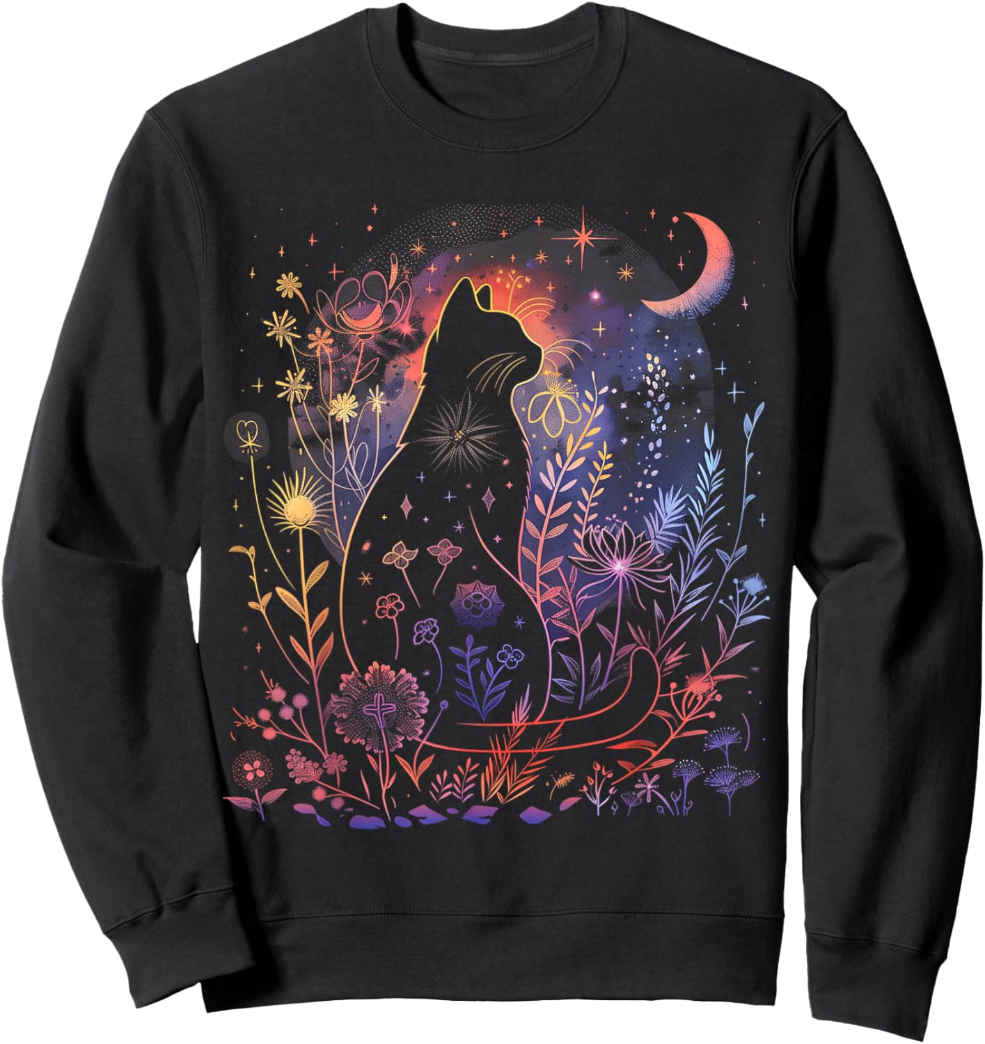 Halloween Black Cat Costume Mystical Cat Lover Girls Sweatshirt - Sweatshirt | Black