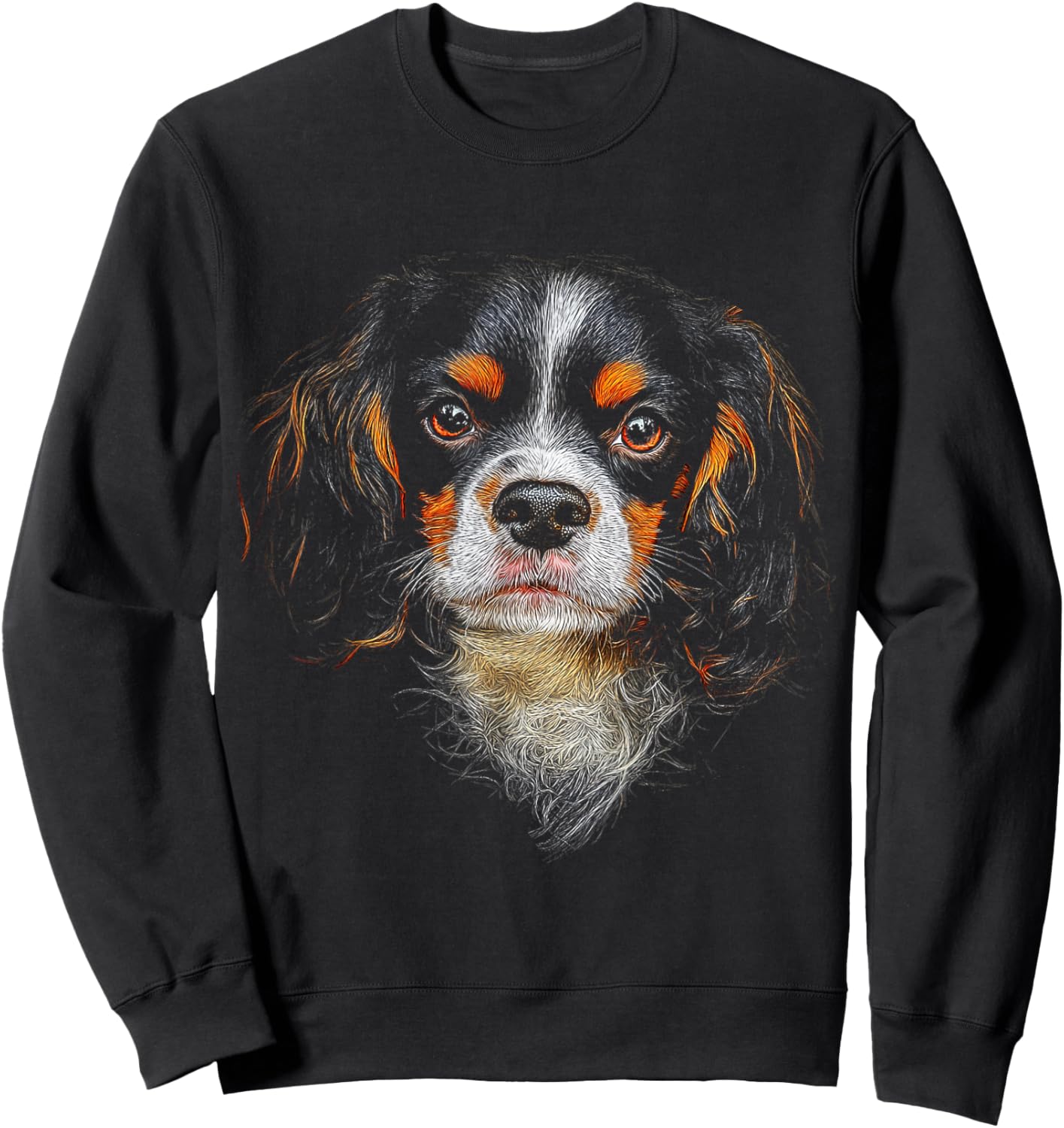 Cavalier King Charles Spaniel Dog Motif Pet Illustration Sweatshirt - Sweatshirt | Black