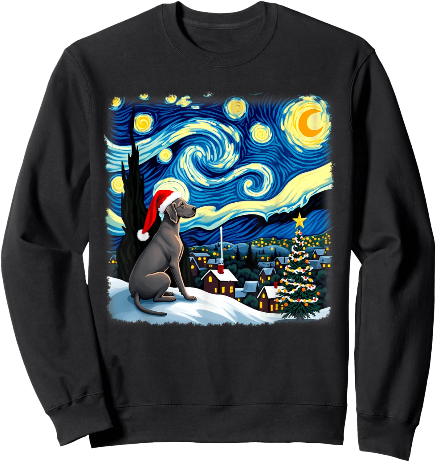 Christmas Weimaraner Dog Starry Night Sweatshirt - Sweatshirt | Black