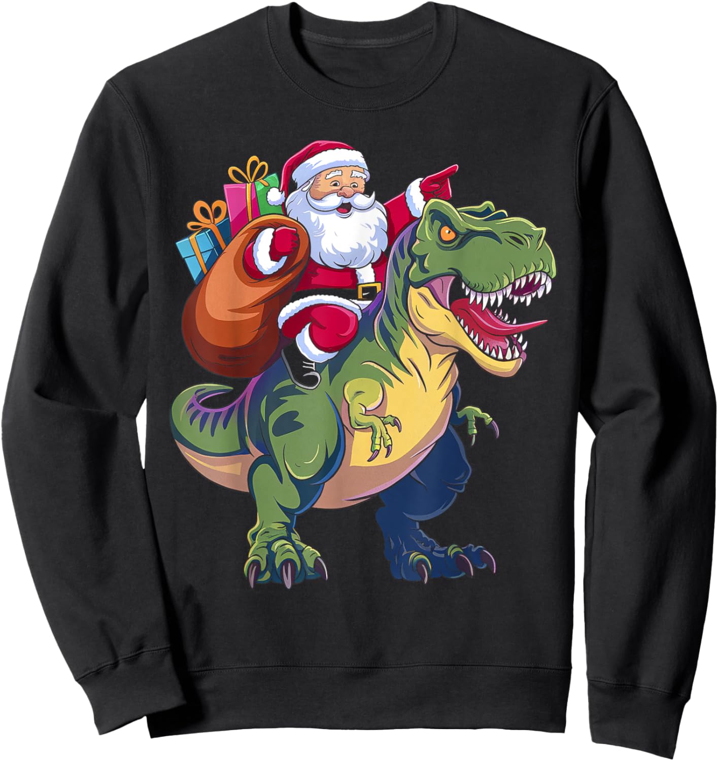 Christmas Santa Riding Dinosaur T-rex Boys Kids Toddler Sweatshirt - Sweatshirt | Black